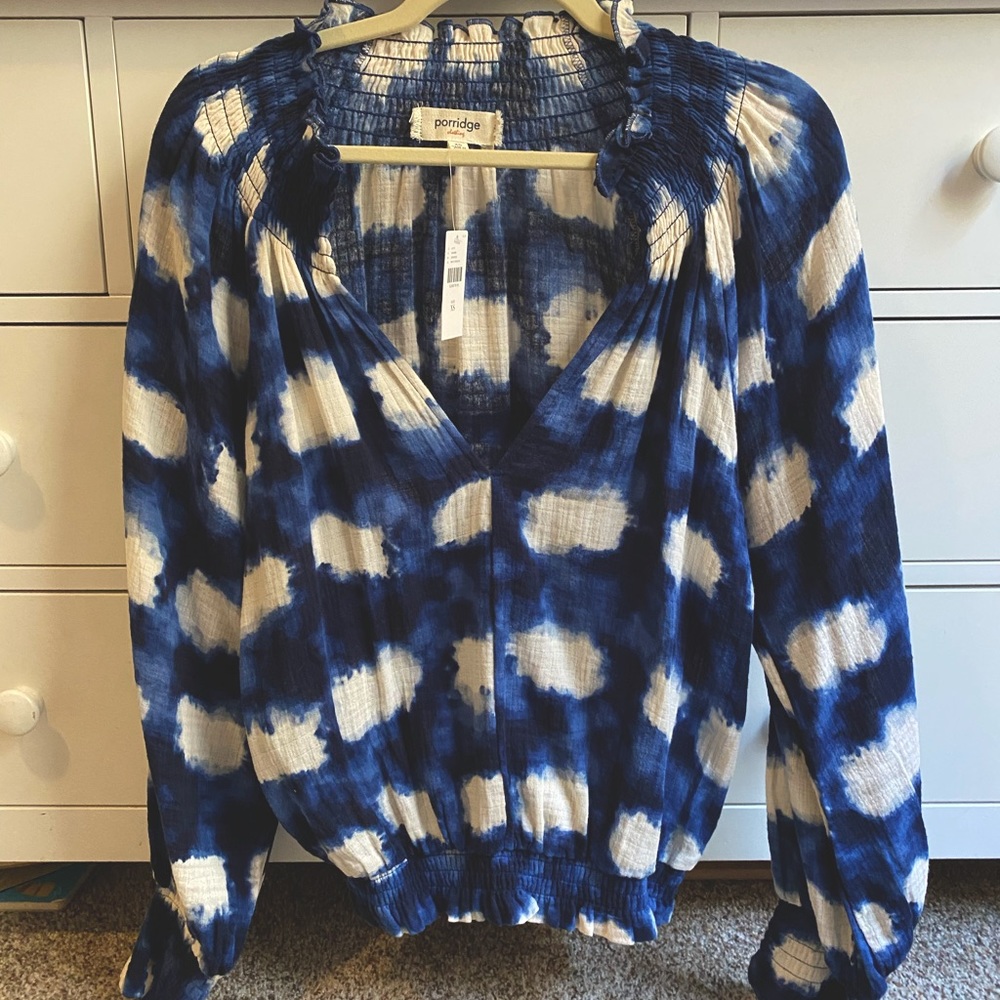 Anthropologie Porridge Tie Dye Smocked Boho Blouse NWT